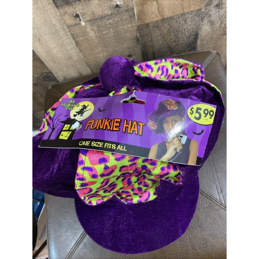 Leopard Hat Costume Funkie Colorful Purple‎ Green Pink Adult Fit Vtg Halloween
